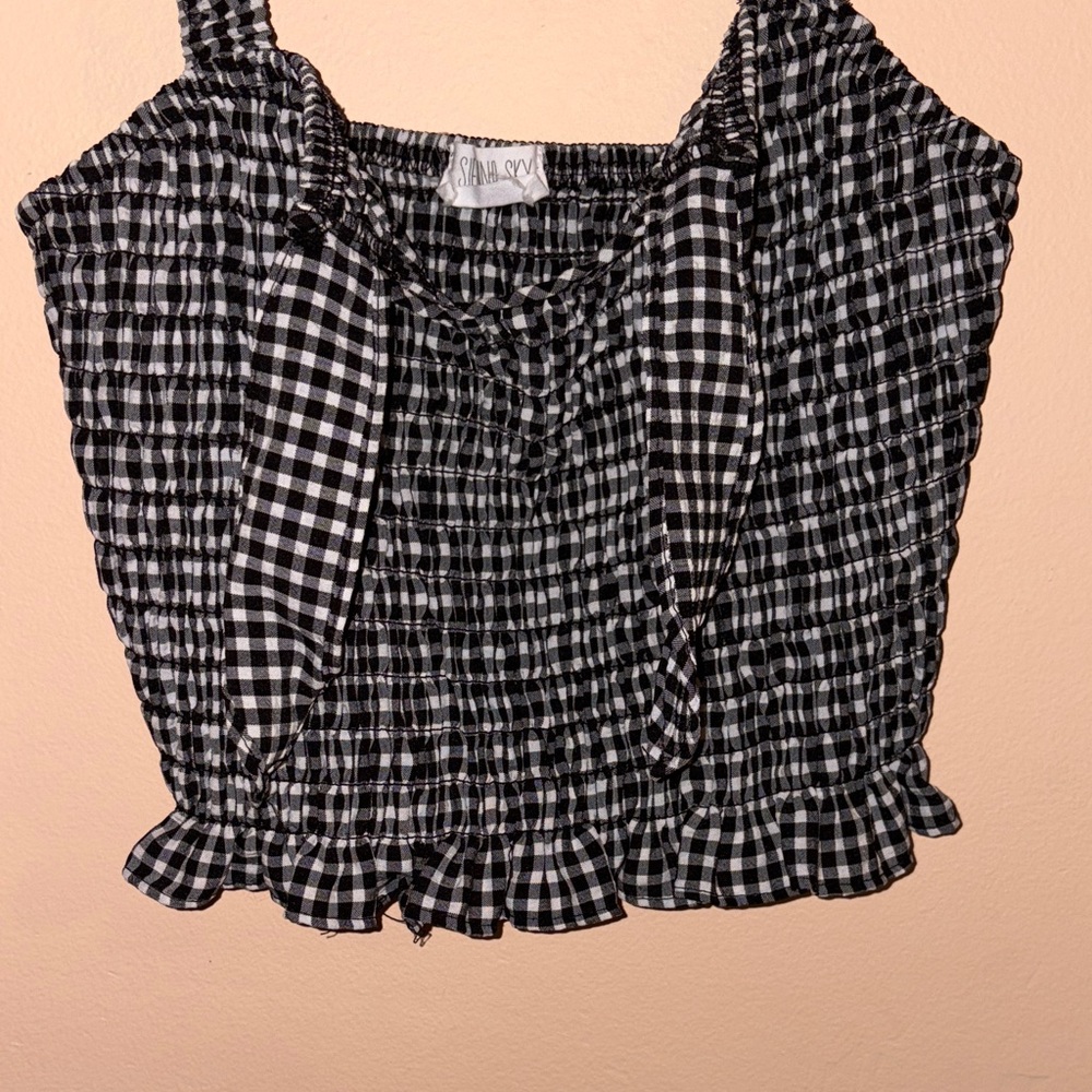 Sienna Sky Black and White Gingham Smocked Tank Top